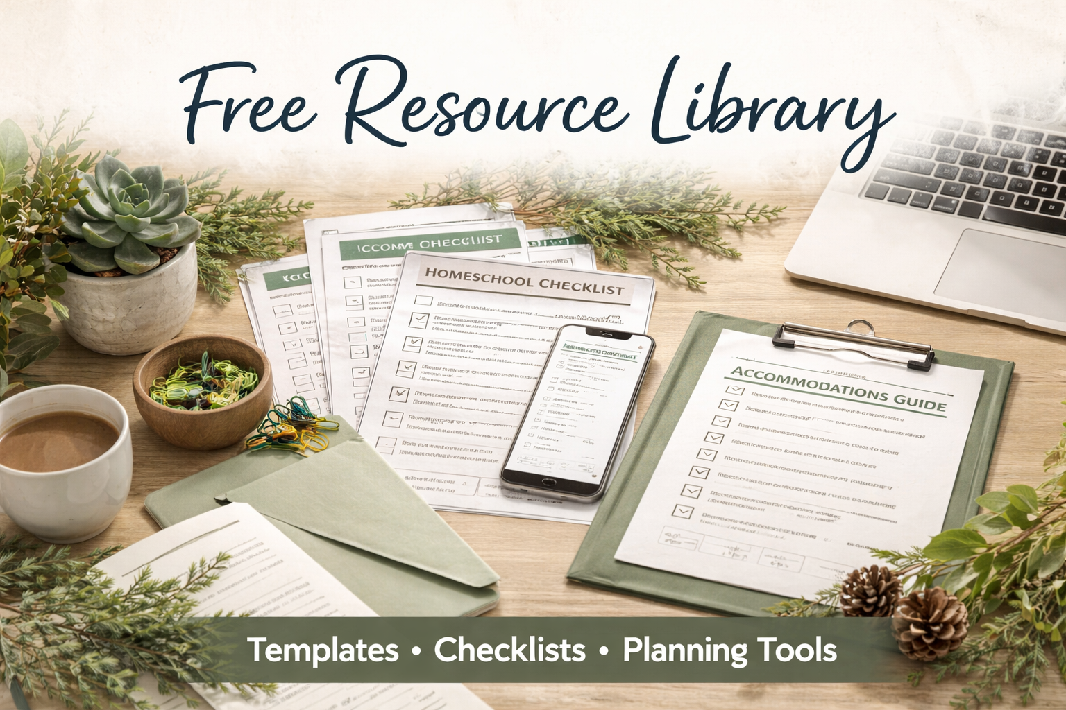 Resources Free adaptive learning resource library with homeschool planning templates, checklists, and accommodations guides for parents and educators.