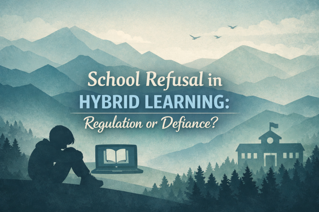 School Refusal in Hybrid Learning: Regulation or Defiance? Parent supporting a dysregulated child during hybrid learning at home using a regulation-first approach to school refusal in ADHD and neurodivergent learners.