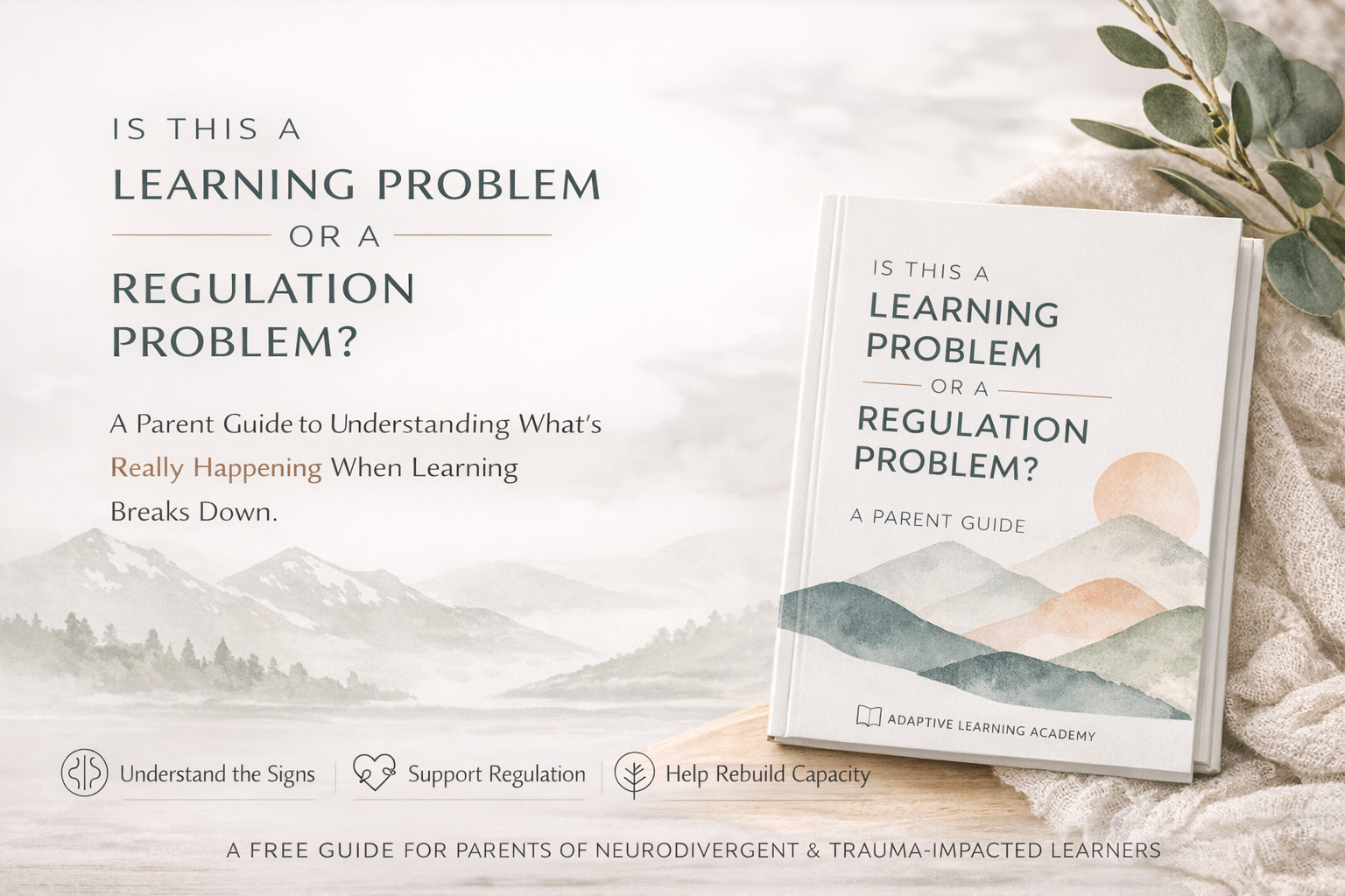Free Lead Magnet for Email Funnel Subscribers Parent guide titled “Is This a Learning Problem or a Regulation Problem?” for supporting neurodivergent and trauma-impacted learners.