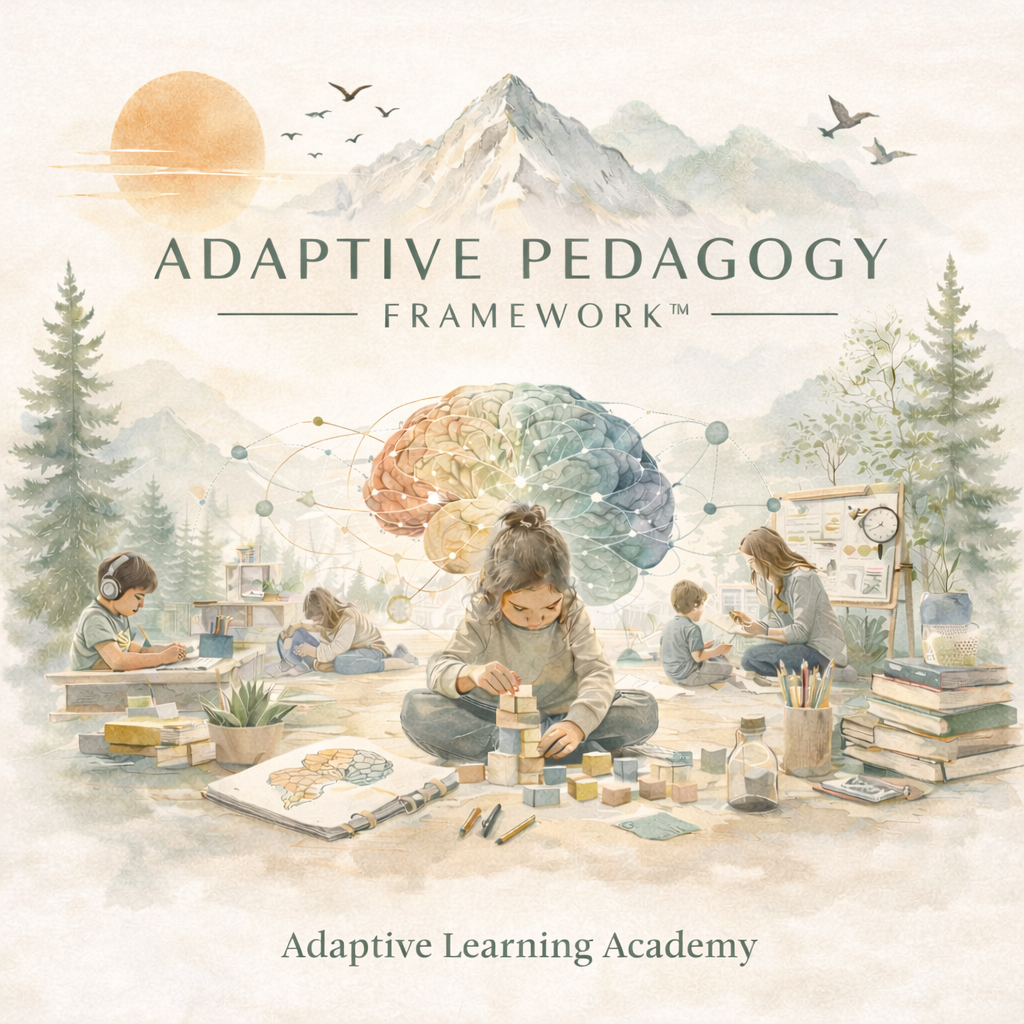 Illustration of the Adaptive Pedagogy Framework showing regulation, relational safety, and cognitive accessibility supporting neurodivergent and trauma-impacted learners.